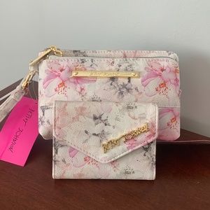 Betsey Johnson Cherry Wristlet Pouch / Clutch and Wallet /Card Case Bundle